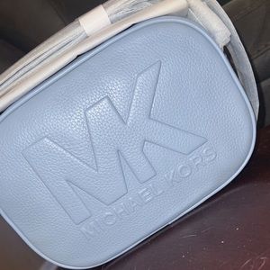 Blue Michael Kors Embossed Pebbled Leather Crossbody Bag